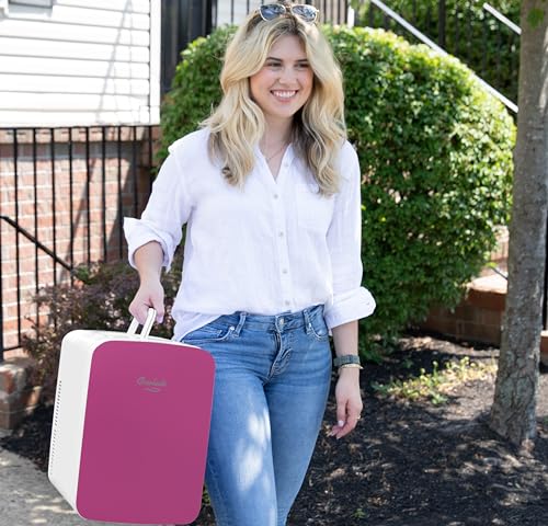 Image of Cooluli 15L Mini Fridge for Bedroom - Car, Office Desk & College Dorm Room - 12v Portable Cooler & Warmer for Food, Drinks, Skincare, Beauty & Makeup - AC /DC Small Refrigerator with Glass Front, Pink