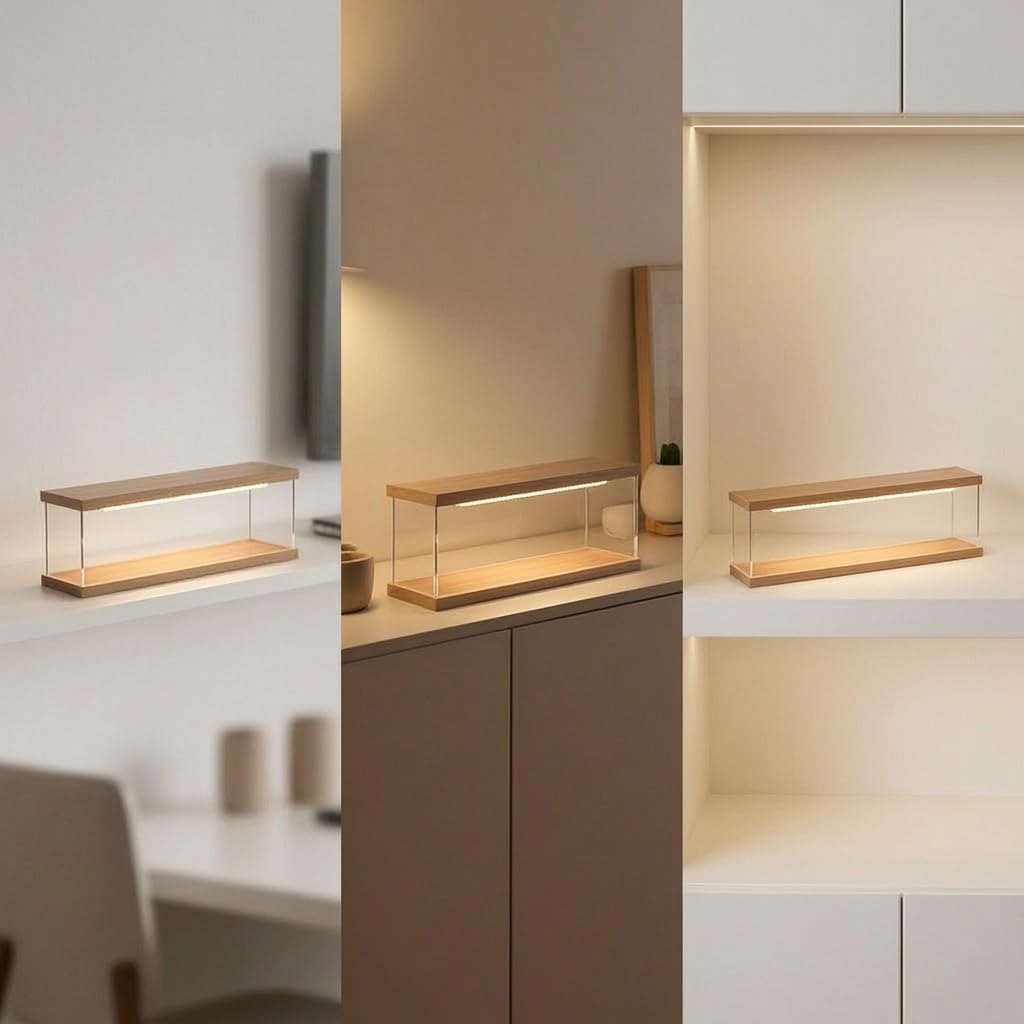 Vitrina Expositora para Colecciones, Expositor Metacrilato Apilable con Luz, para Coches a Escala 1:64 y 1:32 , para 12 Coches Modelo 1:64 en Vertical (con Puerta y luz Superior, apilable)