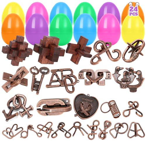 24 Pack Easter Egg Fillers with Brain Teaser Puzzles Toys,