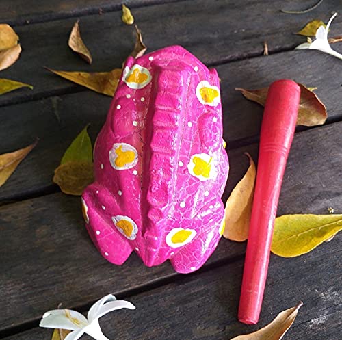 Cozinest 5\" Wooden Frog Percussion Instrument - Guiro Rasp Tone Block Thailand Handcraft Musical Lucky Frog Home Office Decoration Nice Gift (Pink)