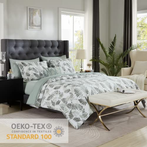 Mairêve Queen Comforter Set, Textured Design Sage Green And Moss Leaves Printed Comforter Queen Size, Queen Bedding Sets 8 Pieces With Comforter, Sheets, Pillowcases & Shams 90"X 90" #TOP2