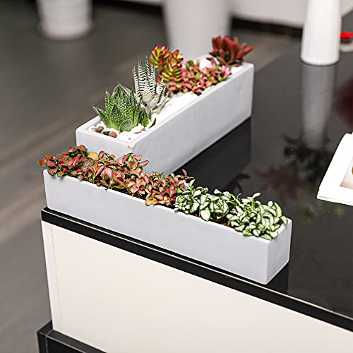 Ten-Stone 15 Inch Grey Rectangular Cement Planter Concrete Succulent Planter Windowsill Box #TOP3