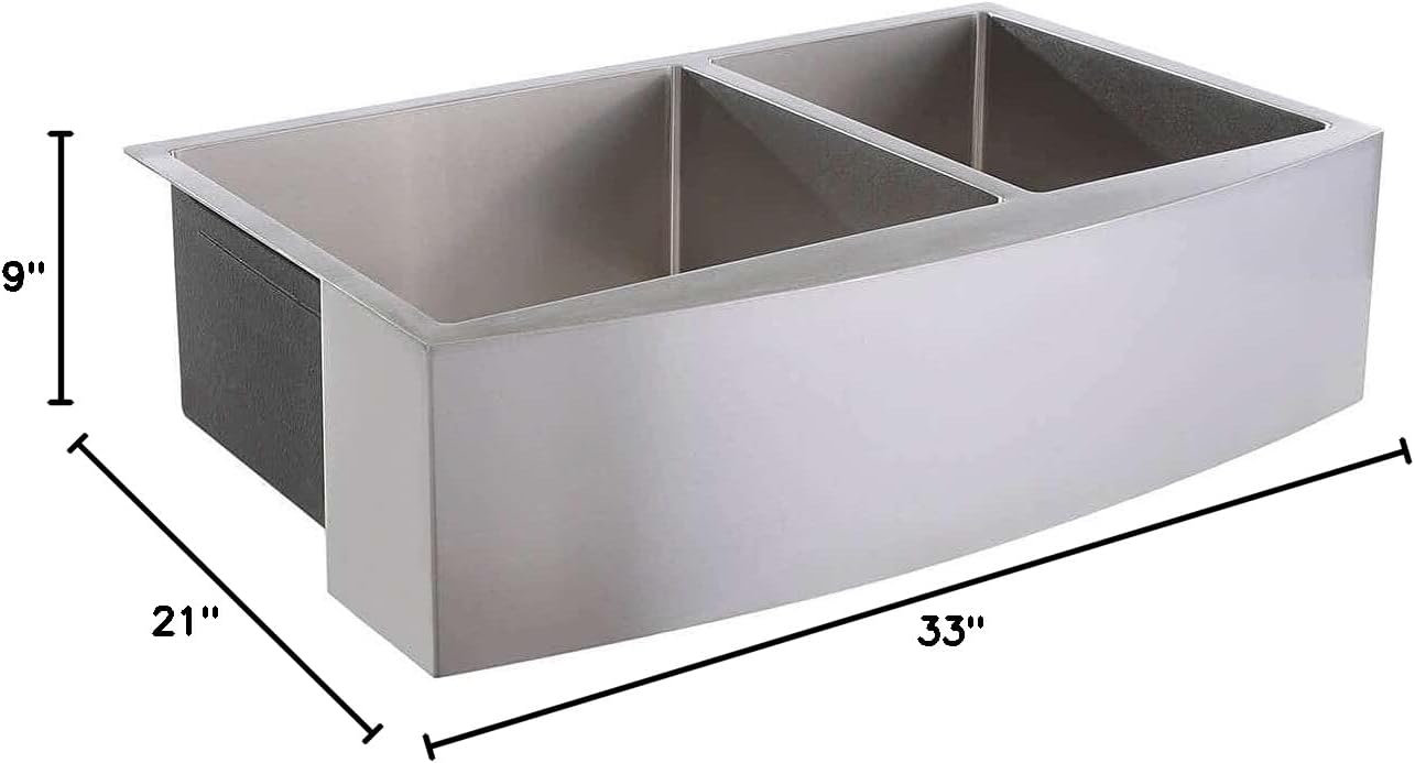 Vintage Tub & Bath Stainless Steel 33 Inch Double Bowl Apron Front Farmhouse Kitchen Sink