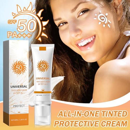LJYBoBin Tinted Sunscreen,Face Sunscreen Cream SPF 50+ PA+++,Moisturizing Sunscreen for Face,Long Lasting Refreshing Tinted Face Moisturizer Sunblock,Non-greasy Travel Size Facial Sunscreen Lotion