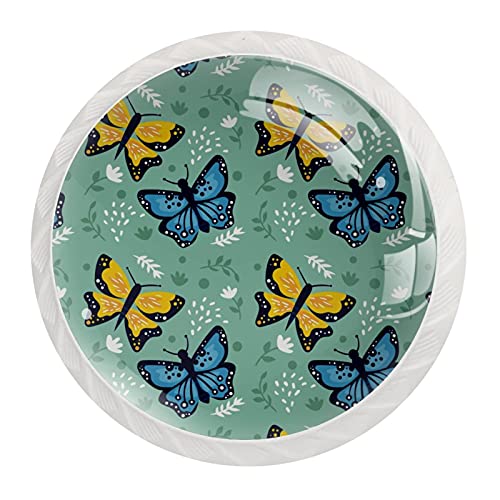 Boutons de commode ronds imprimé papillon bucolique jaune et bleu - 3