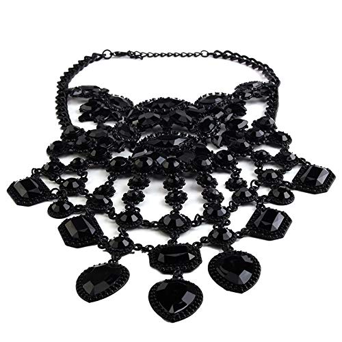 Modes schwarzes Tränenkristall -Anhänger Schmuck für Frauen Maxi Statement Bohemian Halskette