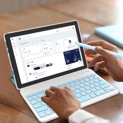 Image of Android 15 Tablet, 10 inch 12GB RAM+64GB ROM /1TB (Max), 2 in 1 Tablets with Keyboard Case Mouse Stylus, 1.8GHz Quad-core Processor, 1280*800 IPS HD Touch Screen, 8MP Camera, 5G Wi-Fi 6 BT 5.0 Tablet