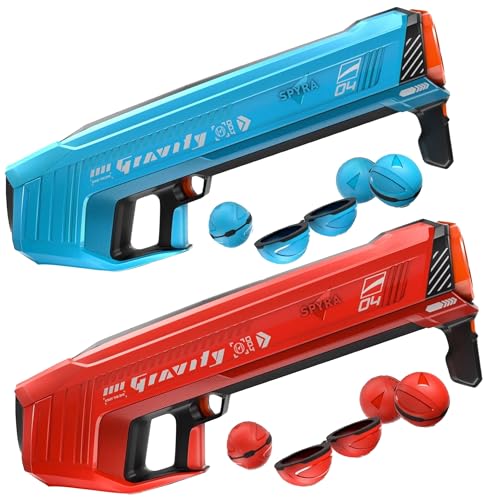 Electric Powerful Water Bomb Launcher, Beach Pool Squirt Gun, Outdoor Water Blaster Gun for Beach, Backyard, Patio, and Garden, Blue and Red Duel Bundle, Compatible with Spyra SpyraGravity