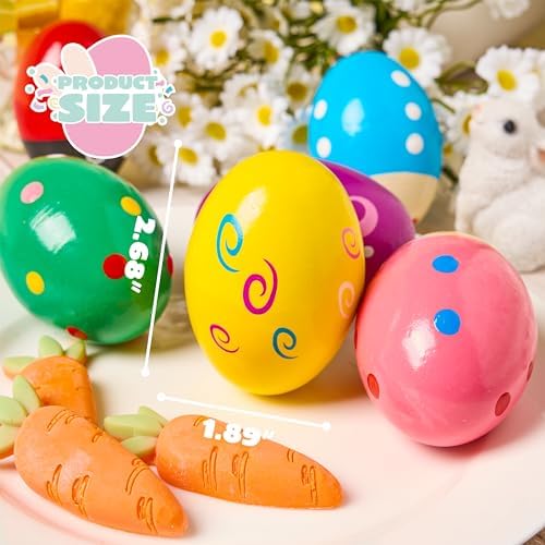 JOYIN 6 Packs Easter Wooden Egg Shakers Maracas Percussion Musical for Easter Basket Stuffer Filler, Classroom Prize Supplies, Musical Instrument, Basket Stuffers Fillers for Kids, Easter Hunt - 3