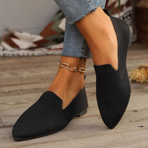 Women's Slip-On Shoes Pointed Toe Ballet Flats Classic Woven Mesh Breathable Knit Flat Dress Shoes Women Fashion Solid Color Casual Lightweight Comfort Ballet Low Top Non-Slip Shoe3