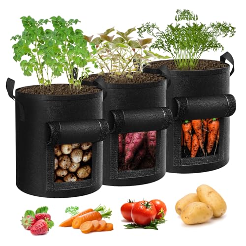 Haokelai Stofftopf, 3 Stück Kartoffel Pflanzsack 30L, 7 Gallonen Pflanzsäcke, Tomatentopf für Tomaten, Kartoffeln, Gemüse, Blumen