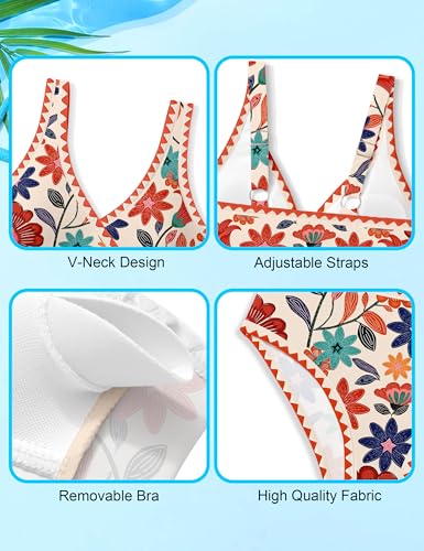 Image of KANGKANG Girls Swimsuit Bikini Set Solid Color V-Neck Two Piece Bathing Suit with Chest Pad Adjustable Straps Swimwear 7-16T