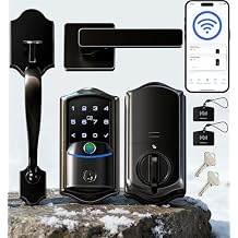 Veise VE027-H Built-in Wi-Fi Fingerprint Smart Deadbolt Lock with Handleset, App Remote & Voice Control, Keyless Entry Front Door Lock Set, Touchscreen Keypad, Auto-Lock, Easy Setup, Matte Black