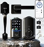 Veise VE027-H Built-in Wi-Fi Fingerprint Smart Deadbolt Lock with Handleset, App Remote & Voice Control, Keyless Entry Front Door Lock Set, Touchscreen Keypad, Auto-Lock, Easy Setup, Matte Black