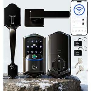 Veise VE027-H Built-in Wi-Fi Fingerprint Smart Deadbolt Lock with Handleset, App Remote & Voice Control, Keyless Entry Front Door Lock Set, Touchscreen Keypad, Auto-Lock, Easy Setup, Matte Black