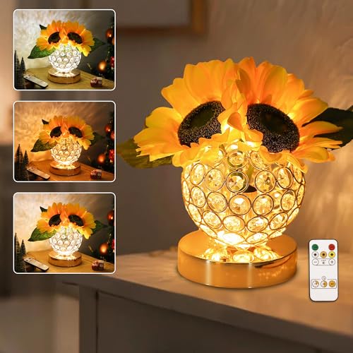 Image of Sunflower Flower Lamp for Women Gifts, 3 Color Dimmable Night Light, Rechargeable Cordless Touch Table Lamp for Womens Mom Wife Friends Girlfriend Her Gifts, Perfect for Bedroom Bar Coffee Shop