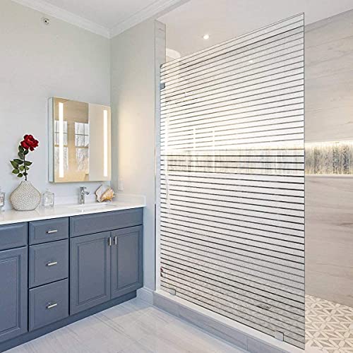 Image of HOME13 Window Film Stripe Frosted, Decorative Static Cling Window Film Window Clings Privacy Non-Adhesive Frosted Glass Film for Living Home (Vinyl, 24x240)