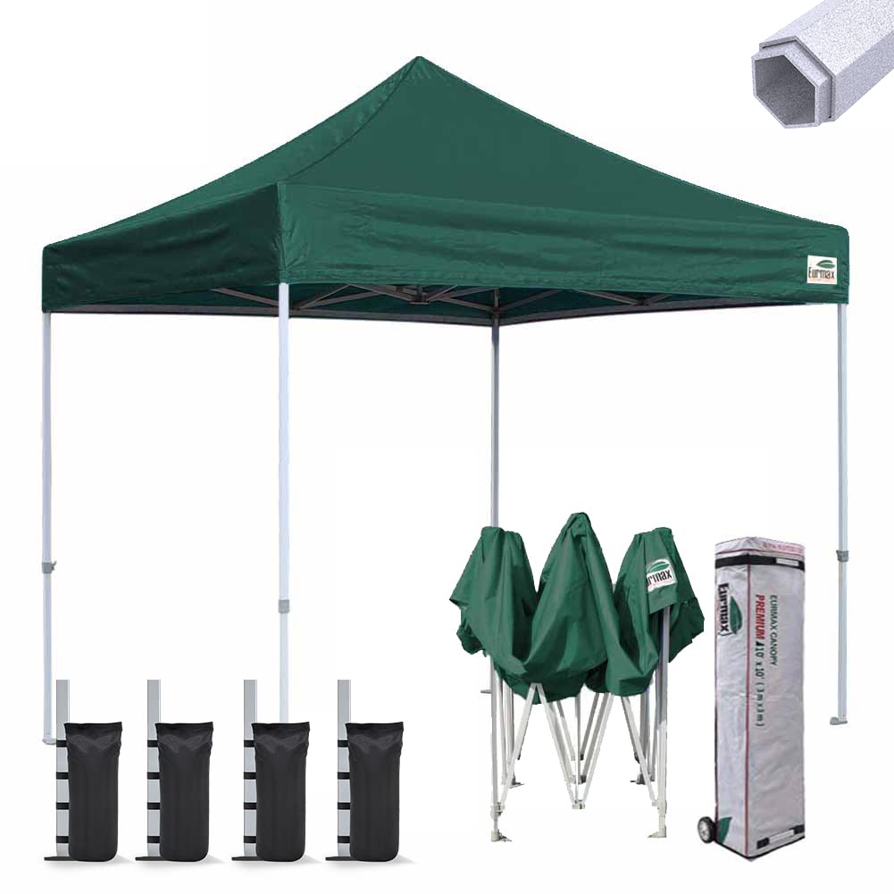 Eurmax USA Premium 10'x10' Pop-up Canopy Tent Commercial Instant Canopies Shelter with Heavy Duty Wheeled Carry Bag Bonus 4 Sand Bags(Forest Green)