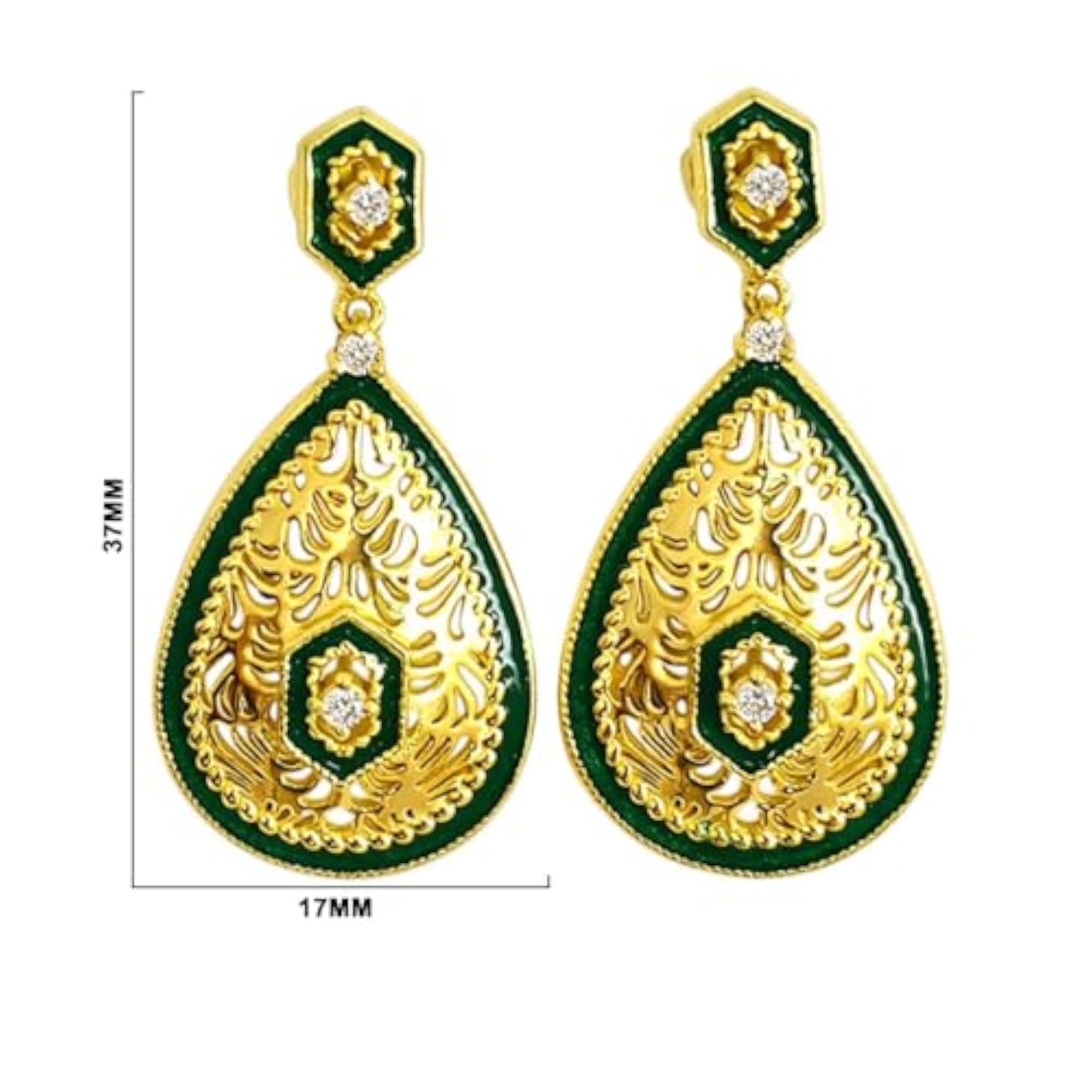 Elegant 18K Gold Plated Green Enamel Meenakari Dangle Earrings