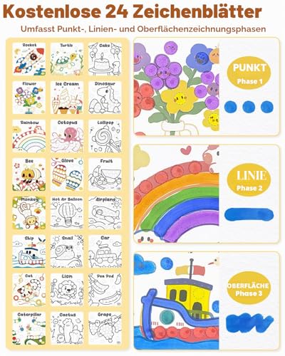 JUPITEARTH Bingo Markers,12 Farben Auswaschbar Dot Marker für Kinder(60ml) Stempel mit 120 PDF,12 bedruckten Aktivitätsblättern,Bingo stift für Kinder-Kunstaktivitäten