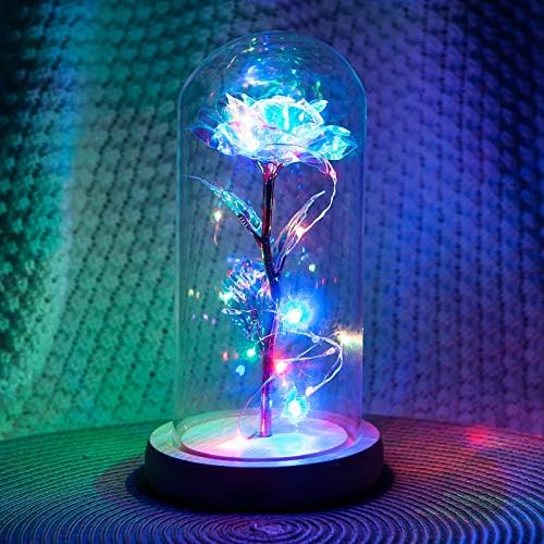 BlingbinBeauty and The Beast Rose in Glass Dome LED Lamp Eternal Rose Flower Decoration for Wedding Christmas Valentines Day