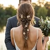 SWEETV 7 Pcs Gold Wedding Hair Pins for Brides, U-Shaped Pearl Hair Accessories, Flower Bridal Hair Pieces...