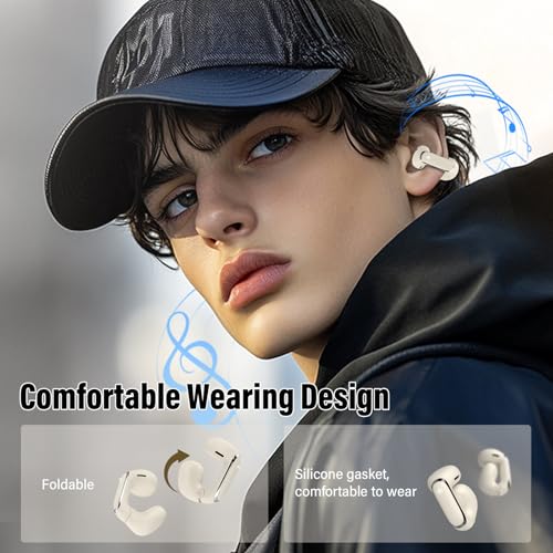 Image of Clip On Ear buds, Open Ear Headphones, Bluetooth 5.4 HiFi Stereo Clip Earbuds, 42H, LED Display Wireless EarBuds, Comfortable Lightweight, IP7 Waterproof Earphones, Earbud for Workout Running, White