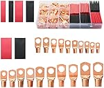 150Pcs Copper Wire Terminal Connectors, AWG 2 4 6 8 10 12 Ring Lug Kit with Heat Shrink, IBosins 70pcs Battery Cable Lugs with 80pcs Heat Shrink Tubing