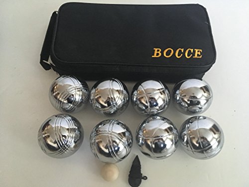 BuyBocceBalls Listing - 73mm Metal Bocce/Petanque Set with 8 Silver Balls and Black Bag - Single