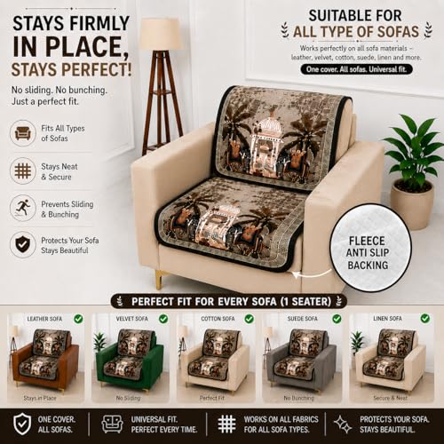 Image of Homerz Premium 'Luxe Series' Sofa Cover | Holland Velvet Fabric | Smooth Finish | Anti-Slip Fleece Backing Couch Protector (Maharaja, 1 Seater, Seat Cover with Backrest)
