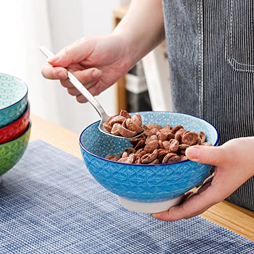 Vancasso Macaron 4-Piece 6 Inch Porcelain Cereal Bowls Mediterranean Hand Painted Large Serving Bowl Ceramic Rice Bowls,Serving For Ice Cream/Snack/Dip/Soup/Fruit/Noodle Bowl (15.2 * 15.2 * 7.5Cm) #TOP5