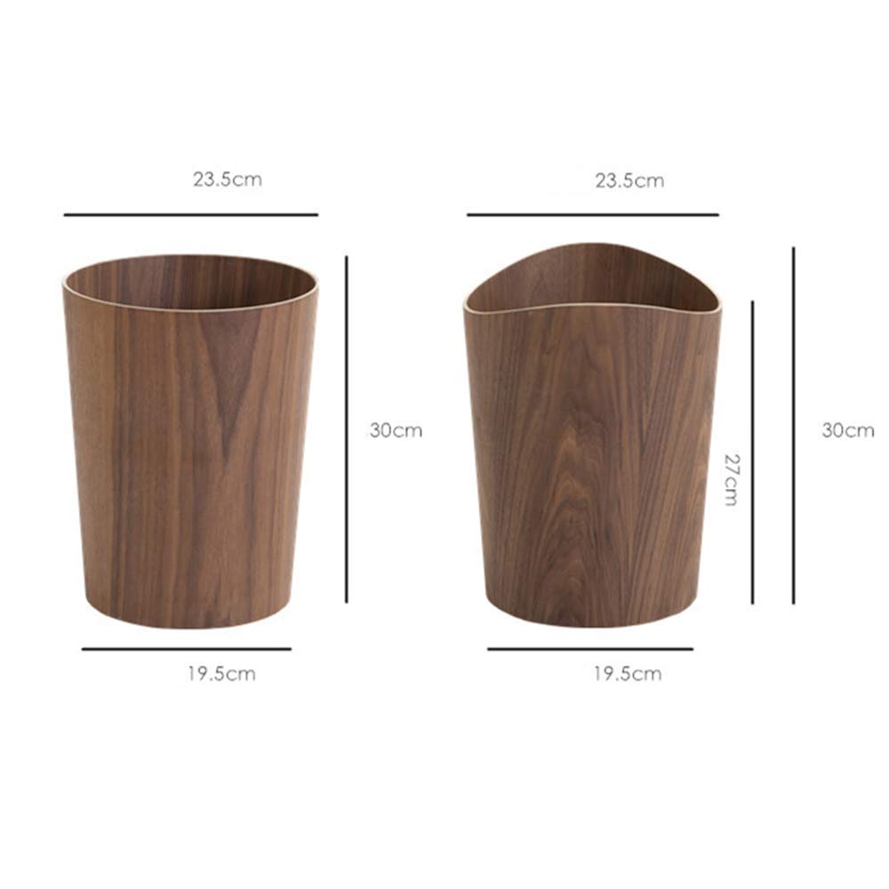 QYBFMSM Solid Wood Trash Can Simple Household Storage Bin/Office Paper Basket, Retro Solid Wood Design Hotel Bedroom Bathroom Wooden Trash Can 23.5 × 30 × 19.5Cm (Walnut-Curved)