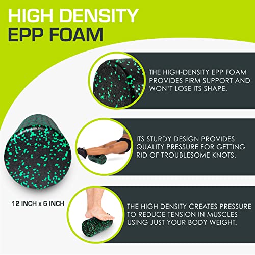 ProsourceFit High Density Foam Rollers 12 - inches Long, Firm Full Body Athletic Massage Tool for Back Stretching, Yoga, Pilates, Post Workout Muscle Recuperation, Black/Green - Image 3