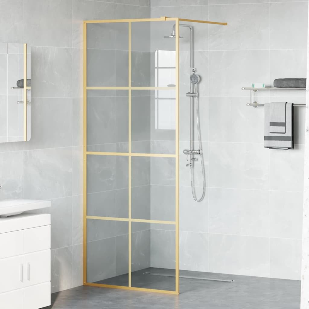 Fengshui Walk-in - Mampara de ducha (cristal templado, 80 x 195 cm), color dorado | Marco de aluminio, cristal templado de seguridad, ancho ajustable, incluye soporte de 100 cm