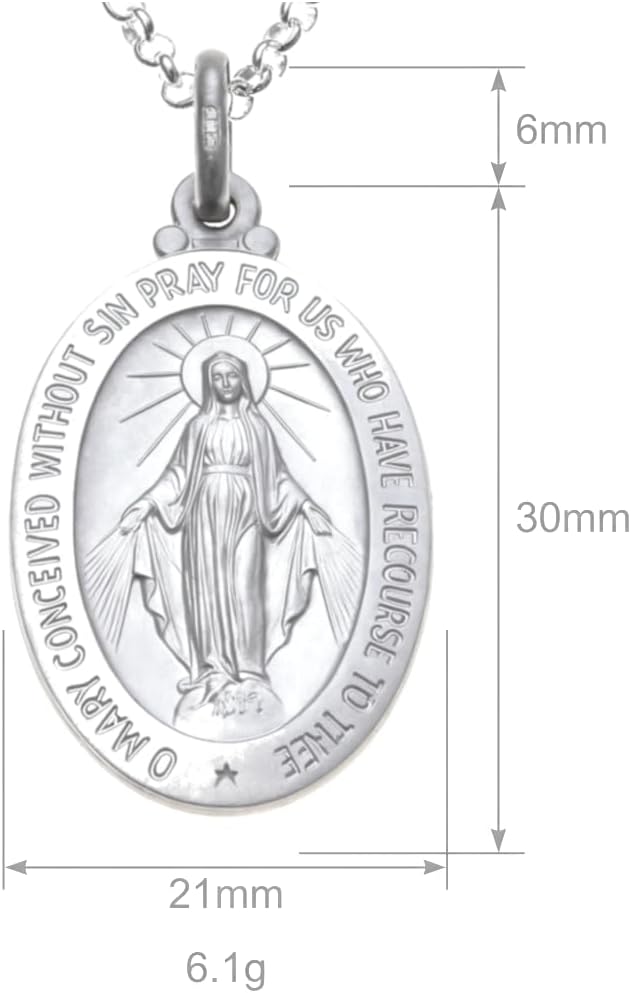Alexander Castle Large 925 Sterling Silver Miraculous Medal Catholic Necklace - 30mm x 21mm Miraculous Medal with 20" Silver Chain & Jewelry Gift Box