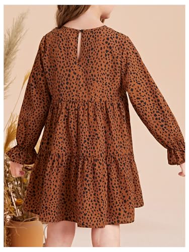 Floerns Girl's Dalmatian Print Flounce Long Sleeve Babydoll Dress Ruffle Hem Swing Dresses2