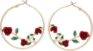 Rose Flower Hoop Earring Black Pink Red Rose Flower 3D Hollow Earrings for Women Girls