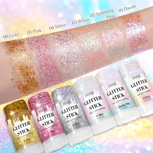 DAGEDA Dazzle Body Glitter Stick,Sparkly Face Glitter Makeup,Holographic Hair Glitters Mermaid Makeup Rave Outfits for Women, Shimmer Face Paint Stick Singer Concert Accessories