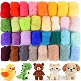 NEBURORA 32-Farben-Nadelfilzwollset, 3 g pro Farbe, insgesamt 96 g Wollvlies. Geeignet für DIY-Bastelarbeiten und Handspinnen