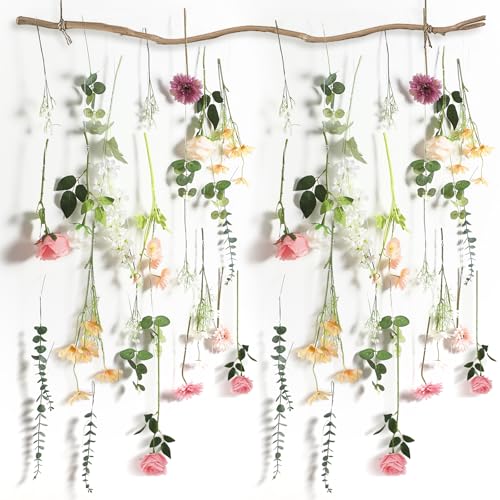 Hoteam 51 Pcs DIY Artificial Wildflower Garland Hanging Flowers Set Rose Eucalyptus Daisy Poppy Delphiniums Gerbera Baby\'s Breath Wedding Hanging Flower Garland (White,Champagne,Pink)