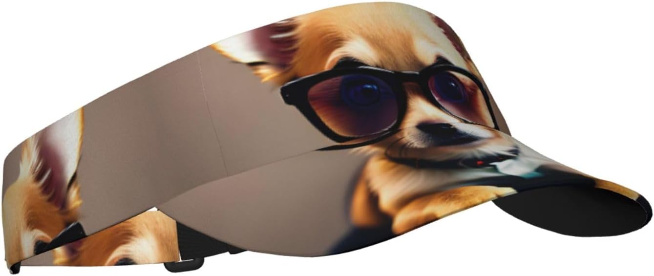 Chihuahua Dog Glasses Print Sport Sun Visor Hats Adjustable Empty Top Baseball Cap Ball Caps Sun Hat for Women and Men Black