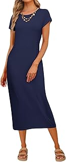 Women's 2025 Summer Short Sleeve Tshirt Dress Casual Crew Neck Beach Long Maxi Dresses - Buy now