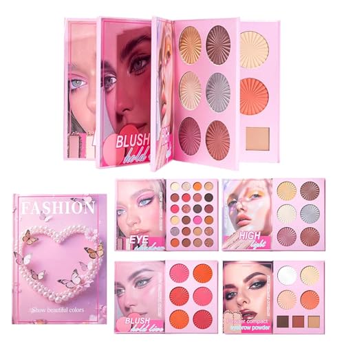 Eventerde - Paleta de maquillaje para cara, ropa larga, impermeable, 43 colores, formato libro con resaltadores y rubores, para fiesta de boda, sesión de fotos, Navidad, cumpleaños, diario