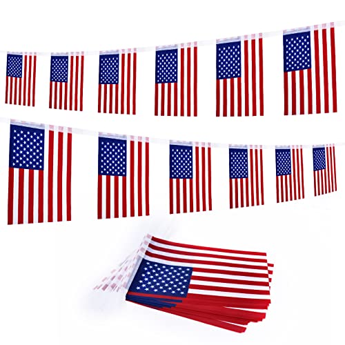 4th of July Patriotic Decorations Outdoor 45 Feet 40 PCS American Flag String Pennant Banners Small USA Flags Banner for Independence Day Memorial Day Patriotic Festival Party Decorations