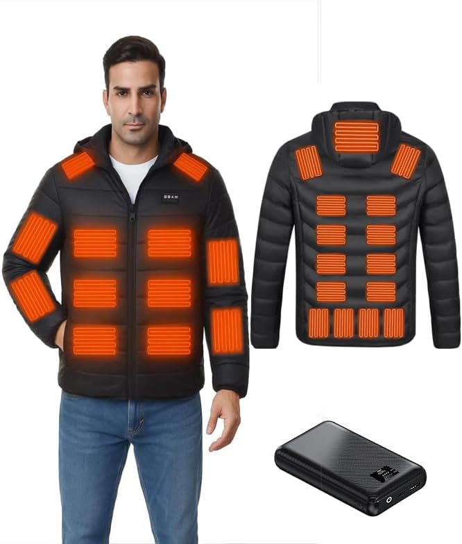 Heated Down Jacket for Men and Women with Power Bank,16000mAh Battery 23 Graphene Heating Element