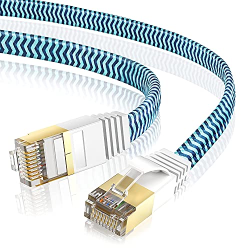 LANケーブル CAT7 3M メッシュLANケーブル カテゴリー7 コネクタ 光速10Gbps/600MHz CAT7準拠 イーサネットケーブル 爪折れ防止 シールド モデム ルータ PS3 PS4 Xbox等に対応(レイクブルー)