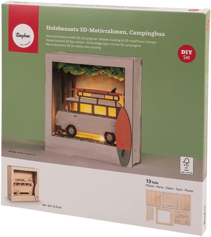 Do-it-Yourself 3D Frame Decoration Kit - Camping Car - Wood - 24 cm