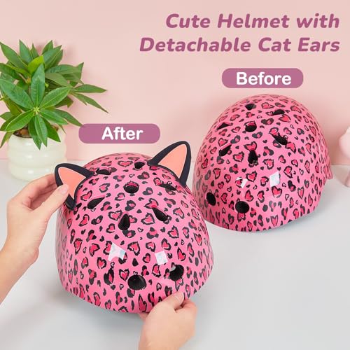 Image of Kids Bike Helmet for Girls 3-5 /5-8 /8-14, Adjustable Helmet with DIY Cat Ears, Cute Toddler Youth Helmets for Skateboard Scooter Cycling Roller Skating