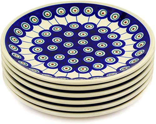 Polish Pottery Set Of 6 Plates 7-Inch Traditional Peacock #TOP1