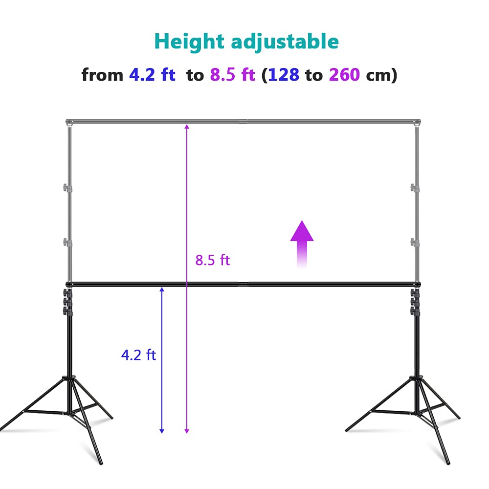 Soporte de telón de fondo ajustable de 8.5 x 10 pies, kit de sistema de soporte de fondo de fotografía para pantalla de estudio fotográfico y video con bolsa de transporte, abrazaderas de